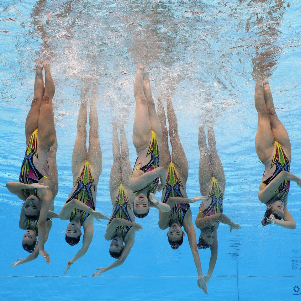 Doha, Qatar.  Team Australia's synchronized performance at the World Swimming Championships on the Arabian Peninsula.
