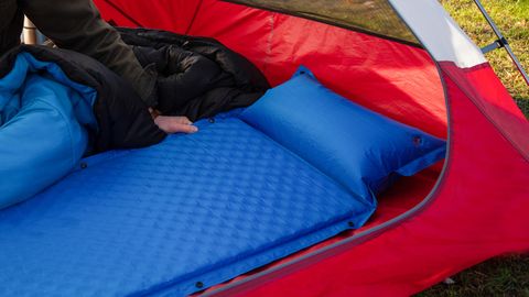 An air mattress in a tent.